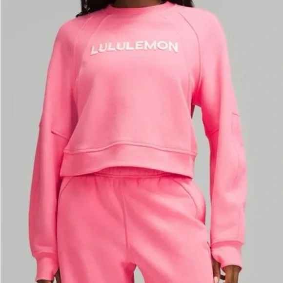 Lululemon Wordmark Scuba Oversized Fleece Pullover Sweatshirt Sakura Pink ML NWT - Picture 4 of 9